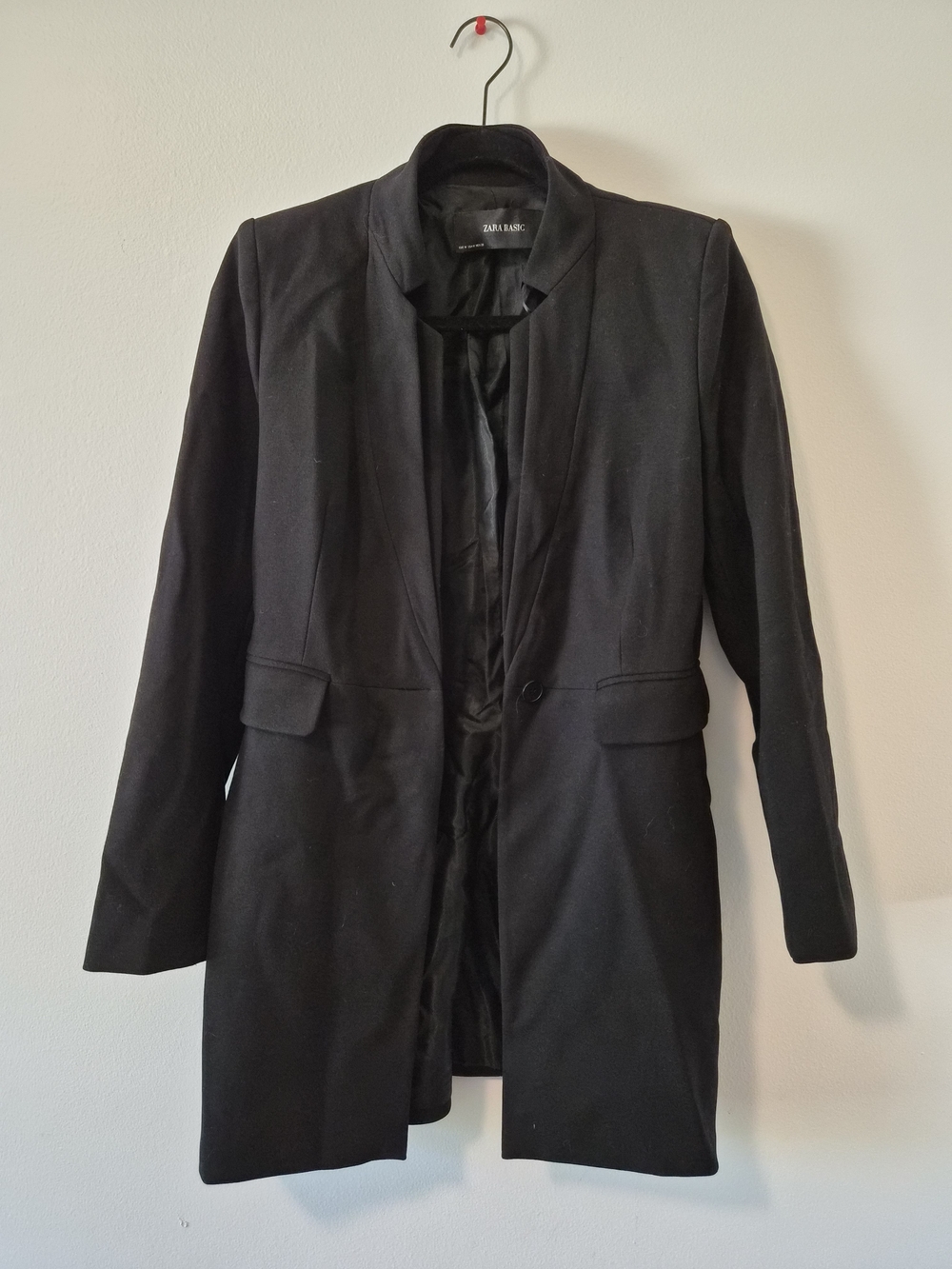 ZARA Basic Black Longline Collarless Blazer Coat Size Medium